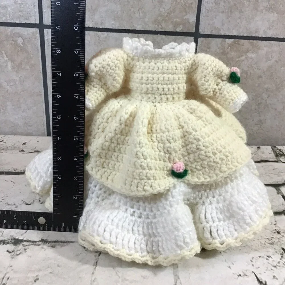 Vintage Handmade Crochet Doll Dress Yellow Layered Ruffled Southern Belle‎ Gown